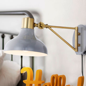 Lynn 15" Swing Arm Modern Midcentury Iron USB Charging Port LED Sconce - JONATHAN Y